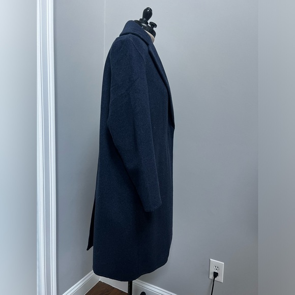 New Vince Wool Navy Coat with one single concealed button elegant L - Picture 2 of 9